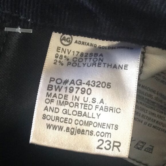 Nwt AG Isabelle Straight Crop Black Button Fly Corduroy Jean Size 23 - Picture 10 of 10